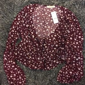 Pacsun maroon crop tie front top